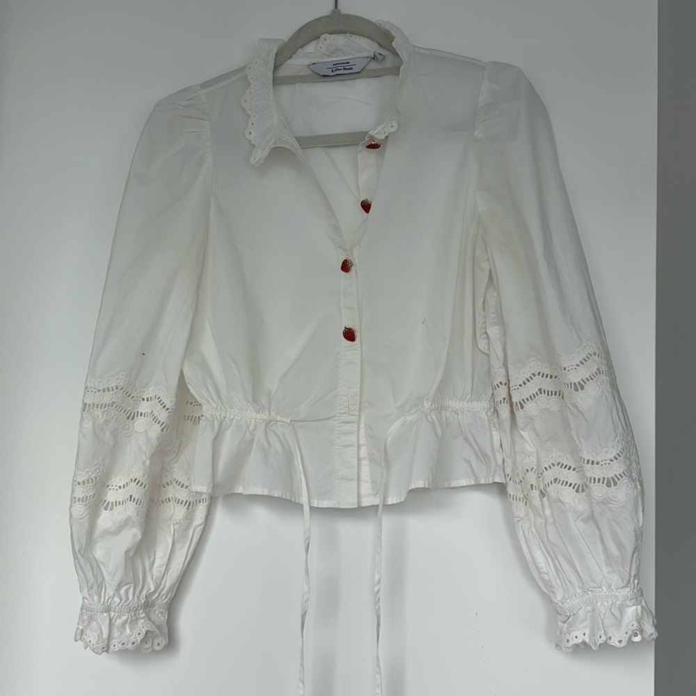 Paris Atelier & Other Stories White Eyelet Collar Strawberry Button Blouse